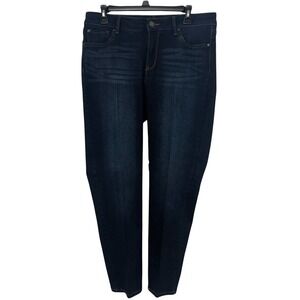 Women's Straight Leg Mid Rise Dark Washed Denim Jeans